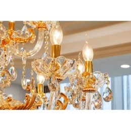 Candelabru de lux cu 6 lumini, 8 lumini, de cristal, culoare auriu
