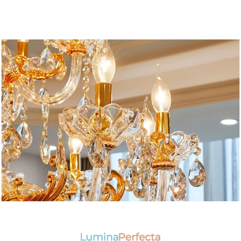 Candelabru de lux cu 6 lumini, 8 lumini, de cristal, culoare auriu