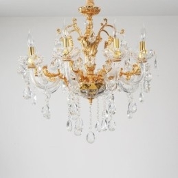 Candelabru de lux cu 18 lumini pe două niveluri de cristal auriu