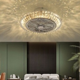Ventilator de tavan din cristal Lampă de tavan rotundă aurie