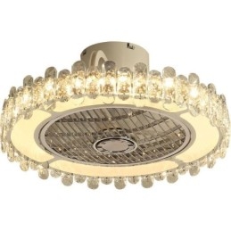 Ventilator de tavan din cristal Lampă de tavan rotundă aurie