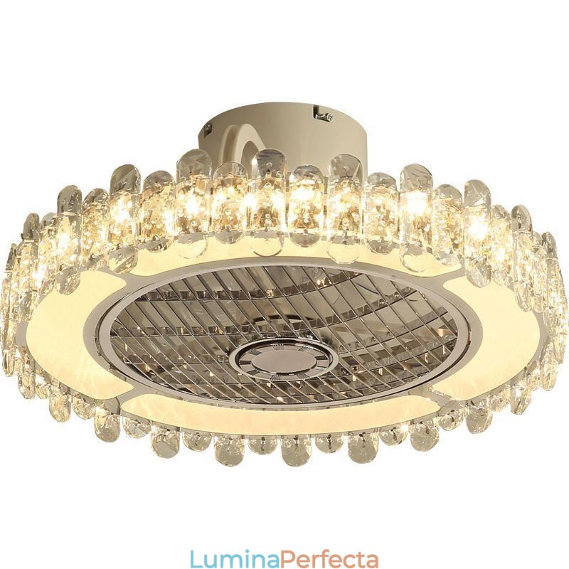 Ventilator de tavan din cristal Lampă de tavan rotundă aurie