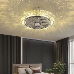 Ventilator de tavan din cristal Lampă de tavan rotundă aurie