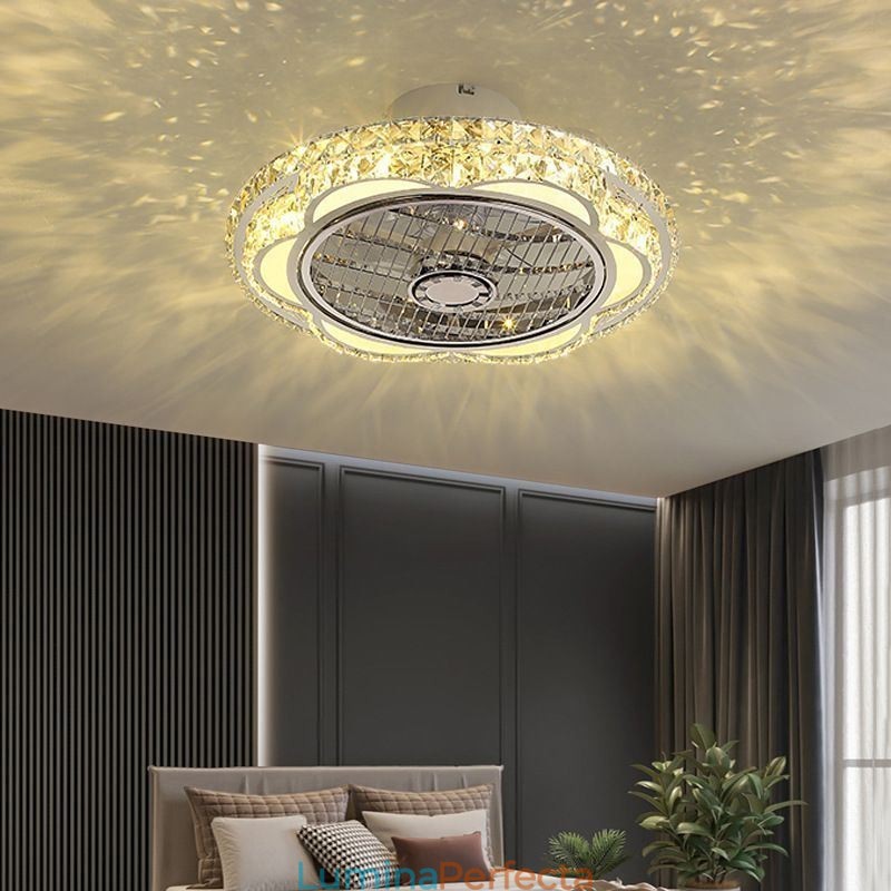 Ventilator de tavan din cristal Lampă de tavan rotundă aurie