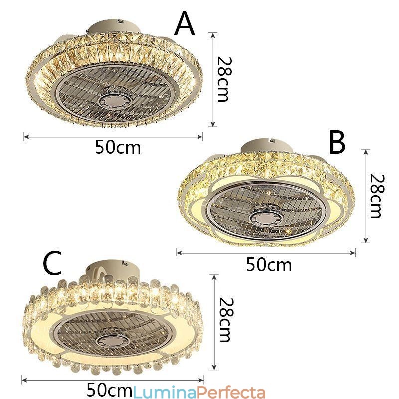 Ventilator de tavan din cristal Lampă de tavan rotundă aurie
