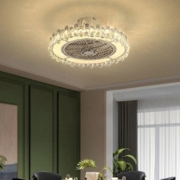 Ventilator de tavan din cristal Lampă de tavan rotundă aurie