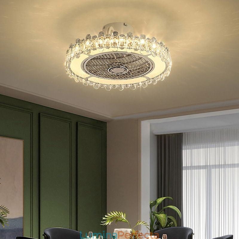 Ventilator de tavan din cristal Lampă de tavan rotundă aurie