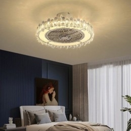 Ventilator de tavan din cristal Lampă de tavan rotundă aurie