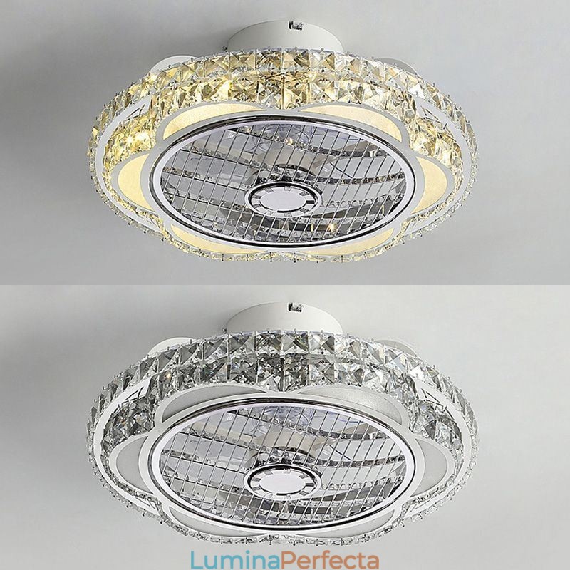 Ventilator de tavan din cristal Lampă de tavan rotundă aurie