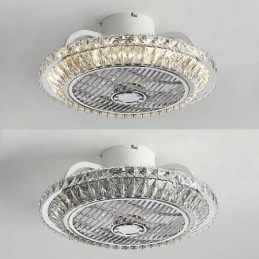 Ventilator de tavan din cristal Lampă de tavan rotundă aurie