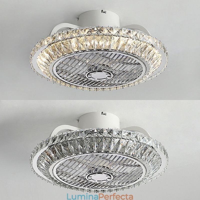 Ventilator de tavan din cristal Lampă de tavan rotundă aurie