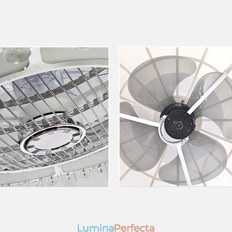 Ventilator de tavan din cristal Lampă de tavan rotundă aurie