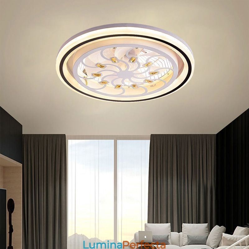 Ventilator de tavan inteligent cu decorare luminoasă cu reglaj continuu