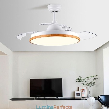 Lampă modernă pentru ventilator de tavan cu invertor, cu telecomandă, cu reglaj tricolor
