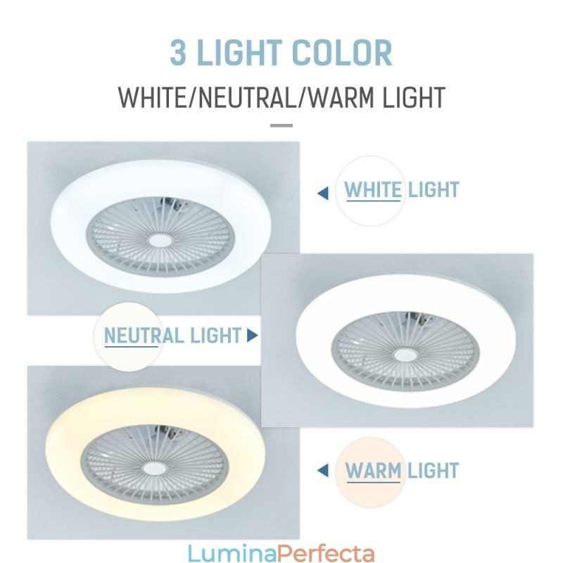 Plafoniera cu ventilator cu reglaj tricromatic cu telecomandă 3 viteze