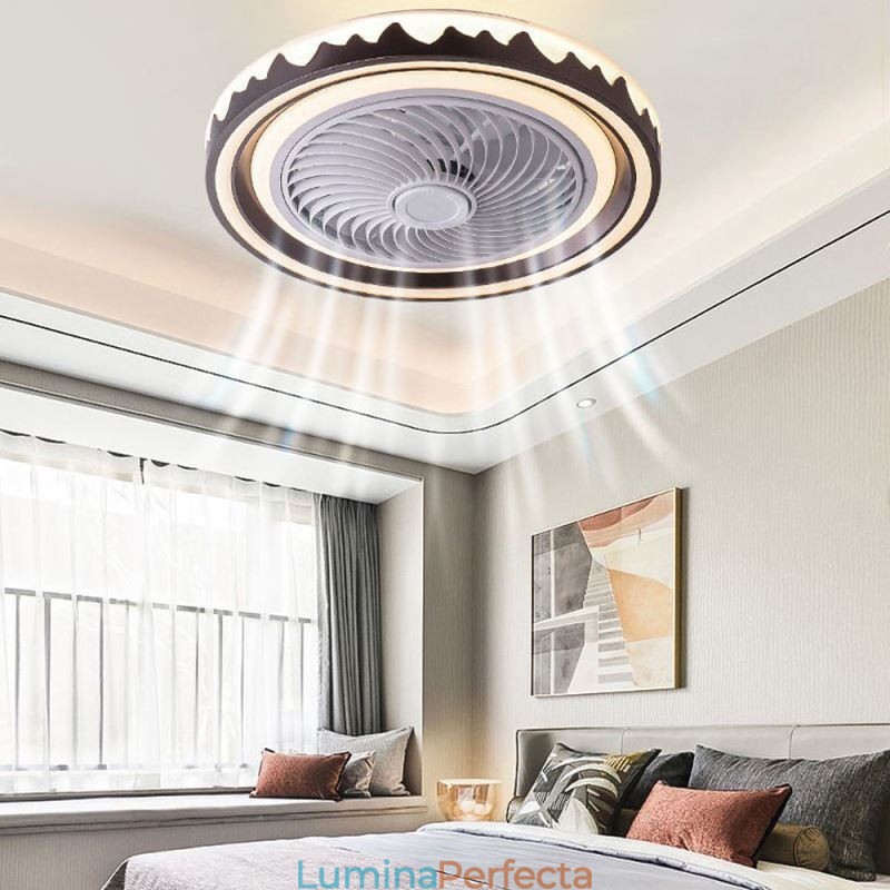 Lampă de tavan cu ventilator rotund, cu 3 viteze, cu telecomandă