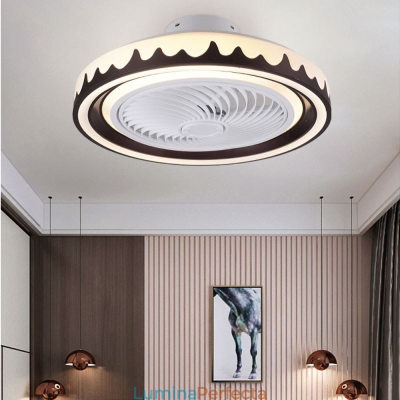 Lampă de tavan cu ventilator rotund, cu 3 viteze, cu telecomandă