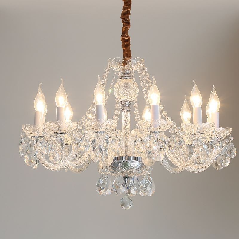 Candelabru din cristal transparent Plafoniera decorativă de lux europeană