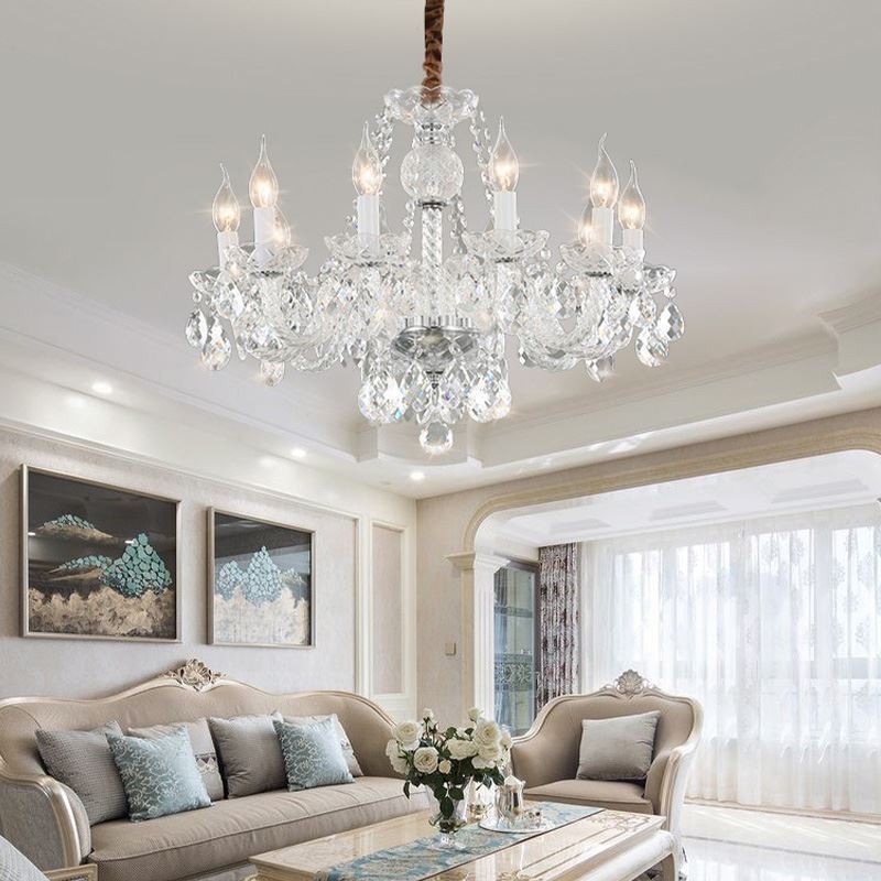 Candelabru din cristal transparent Plafoniera decorativă de lux europeană