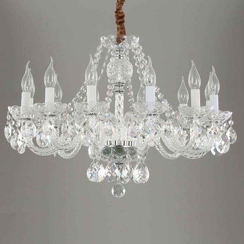 Candelabru din cristal transparent Plafoniera decorativă de lux europeană