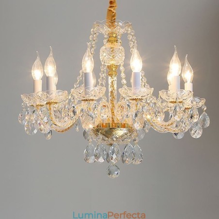 Candelabru de cristal transparent Corp de aur european Plafoniera decorativă de lux