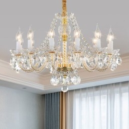 Candelabru de cristal transparent Corp de aur european Plafoniera decorativă de lux