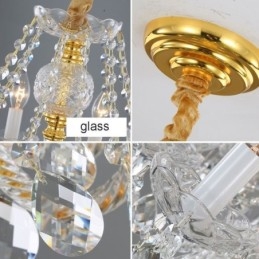 Candelabru de cristal transparent Corp de aur european Plafoniera decorativă de lux