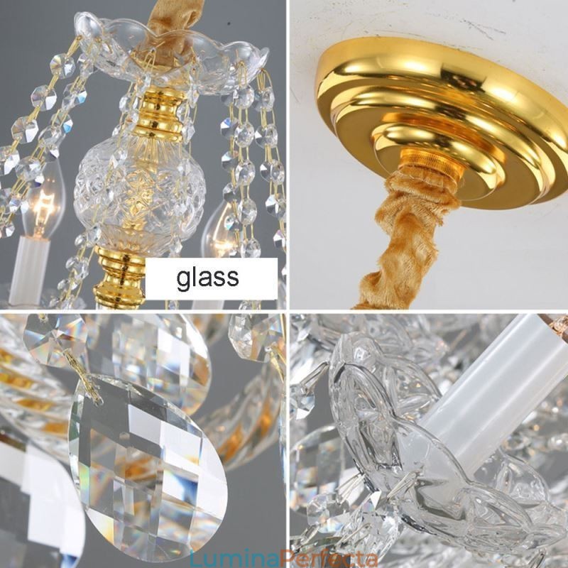 Candelabru de cristal transparent Corp de aur european Plafoniera decorativă de lux