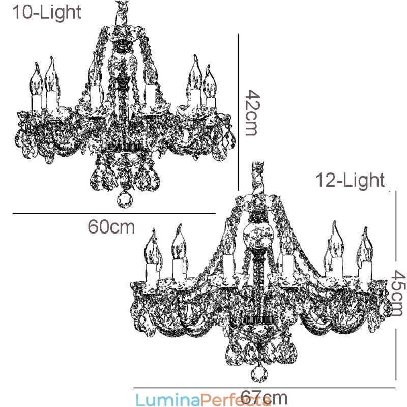 Candelabru de cristal transparent Corp de aur european Plafoniera decorativă de lux