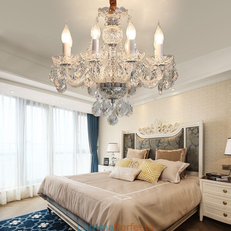 Candelabru din cristal transparent european Corp de lumină din sticlă 8 lumini