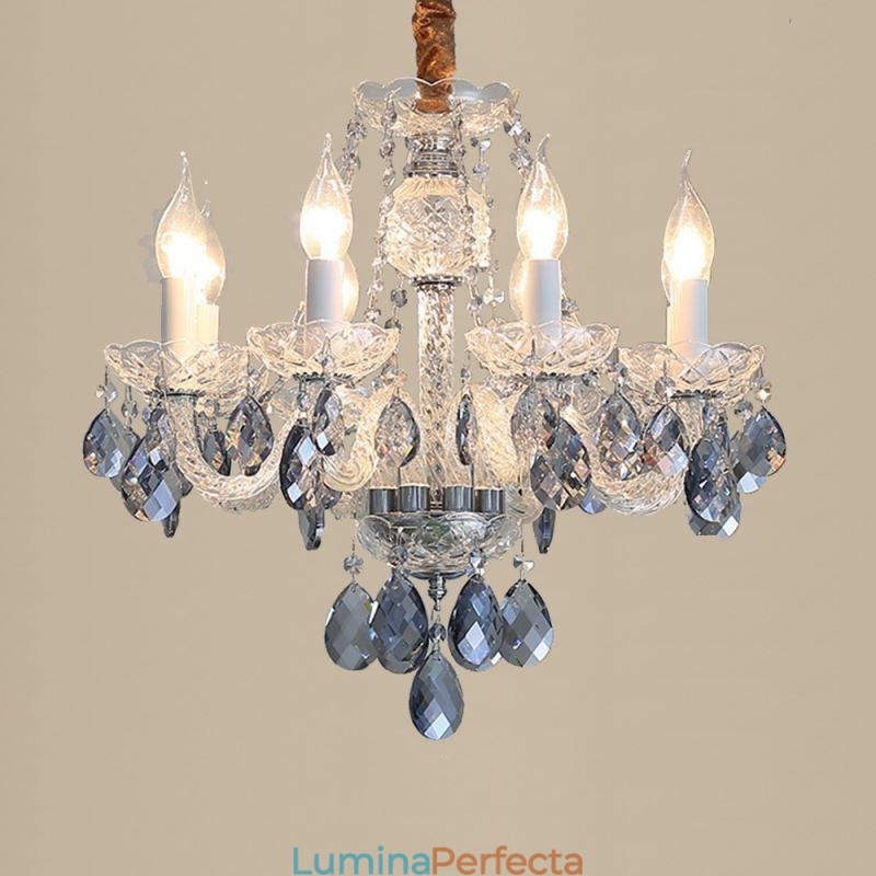 Candelabru de cristal albastru european Corp de iluminat din sticla 8 lumini