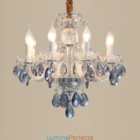 Candelabru de cristal albastru european Corp de iluminat din sticla 8 lumini Candelabru de cristal albastru european Corp de iluminat din sticla 8 lumini