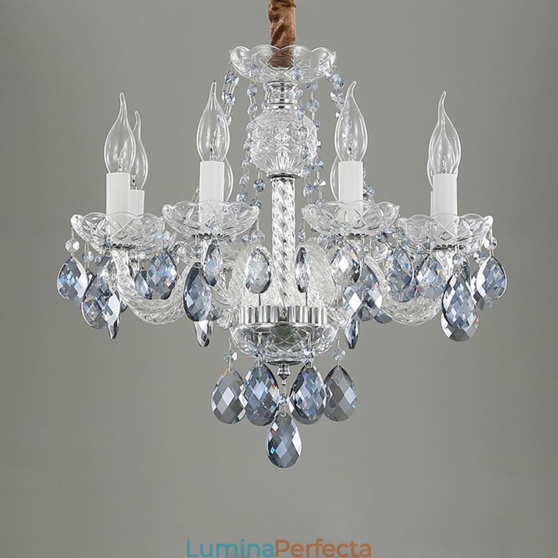 Candelabru de cristal albastru european Corp de iluminat din sticla 8 lumini