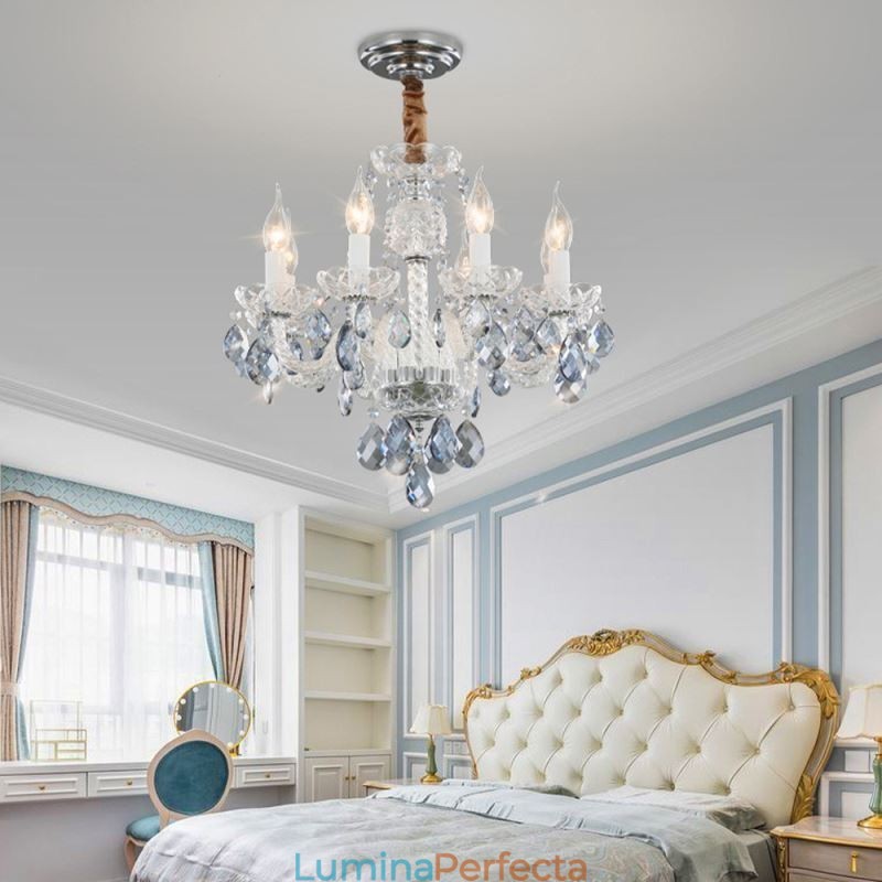Candelabru de cristal albastru european Corp de iluminat din sticla 8 lumini