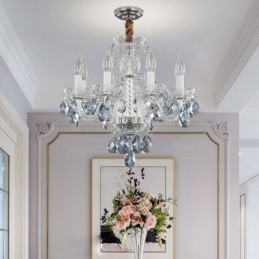 Candelabru de cristal albastru european Corp de iluminat din sticla 8 lumini