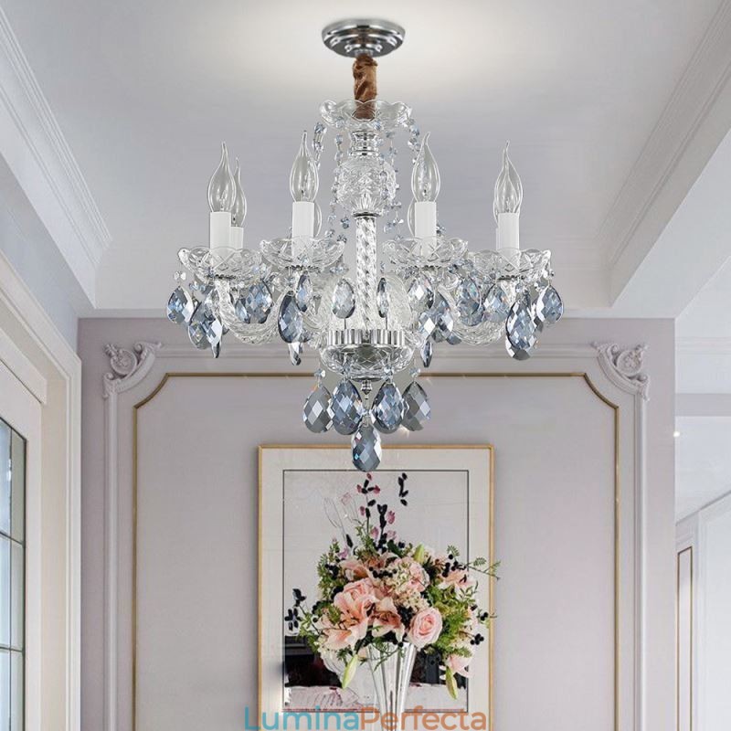 Candelabru de cristal albastru european Corp de iluminat din sticla 8 lumini