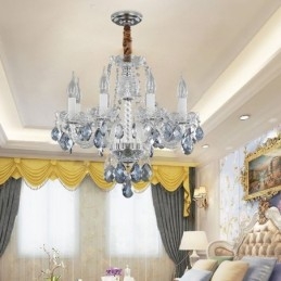Candelabru de cristal albastru european Corp de iluminat din sticla 8 lumini