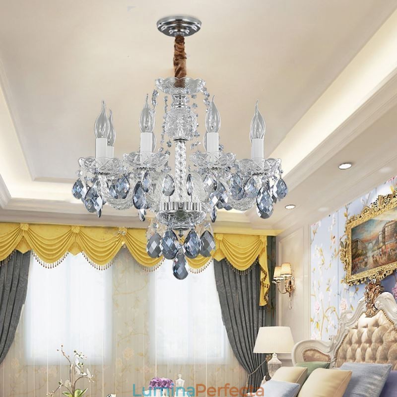 Candelabru de cristal albastru european Corp de iluminat din sticla 8 lumini
