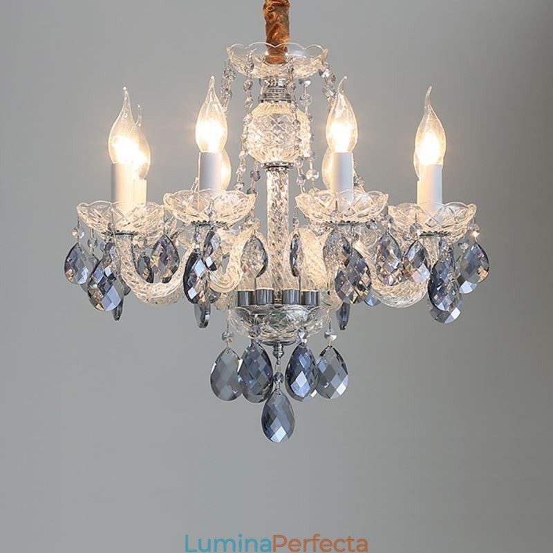 Candelabru de cristal albastru european Corp de iluminat din sticla 8 lumini