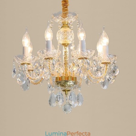 Candelabru din cristal transparent european Corp lămpi de sticlă 8 lumini Corp auriu de tavan Candelabru din cristal transparent european Corp lămpi de sticlă 8 lumini Corp auriu de tavan