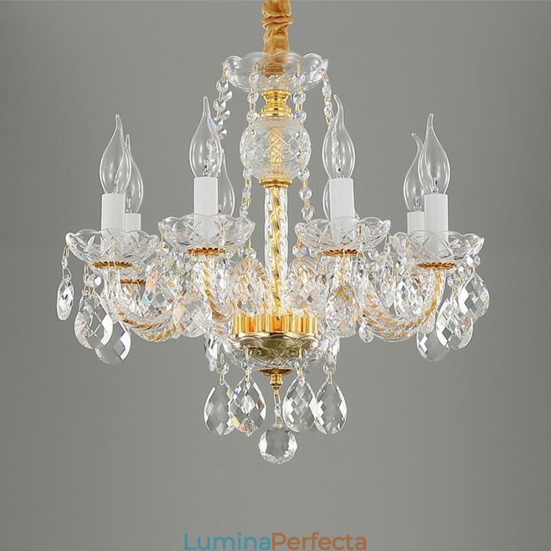 Candelabru din cristal transparent european Corp lămpi de sticlă 8 lumini Corp auriu de tavan