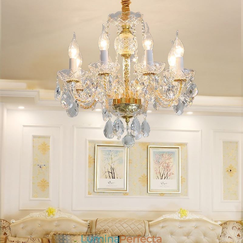 Candelabru din cristal transparent european Corp lămpi de sticlă 8 lumini Corp auriu de tavan