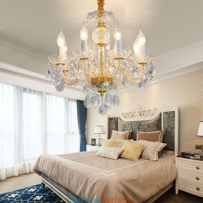 Candelabru din cristal transparent european Corp lămpi de sticlă 8 lumini Corp auriu de tavan