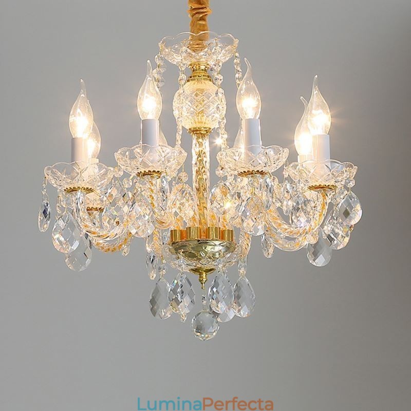 Candelabru din cristal transparent european Corp lămpi de sticlă 8 lumini Corp auriu de tavan