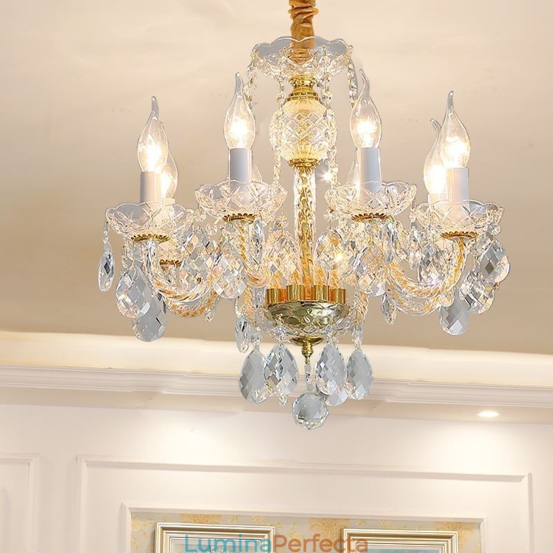 Candelabru din cristal transparent european Corp lămpi de sticlă 8 lumini Corp auriu de tavan
