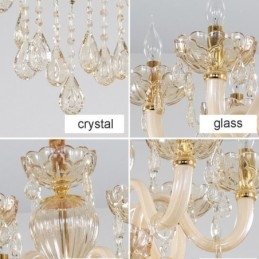 Candelabru din Cristal Elegant Culoarea Cognac Europeană Plafoniera Corp din Sticlă Strat Dublu 12+6 Lumini