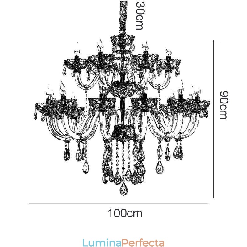 Candelabru din Cristal Elegant Culoarea Cognac Europeană Plafoniera Corp din Sticlă Strat Dublu 12+6 Lumini