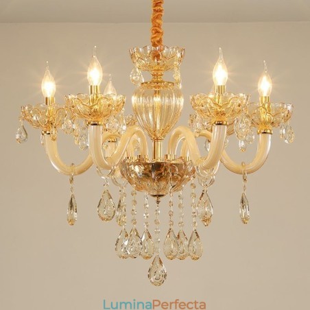Lustra de cristal superba culoare europeana coniac Plafoniera Corp din sticla 8 lumini Lustra de cristal superba culoare europeana coniac Plafoniera Corp din sticla 8 lumini