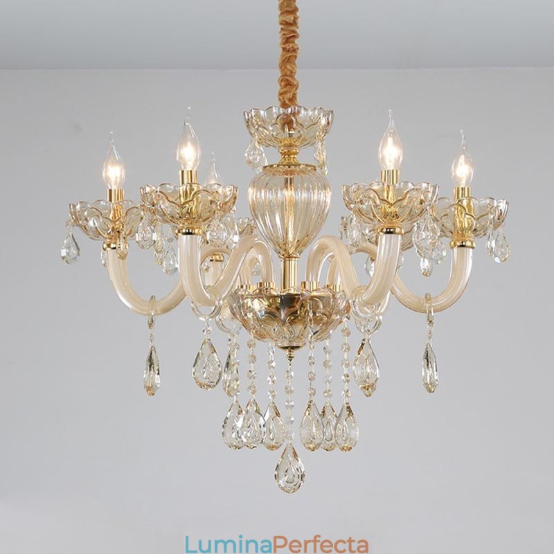 Lustra de cristal superba culoare europeana coniac Plafoniera Corp din sticla 8 lumini