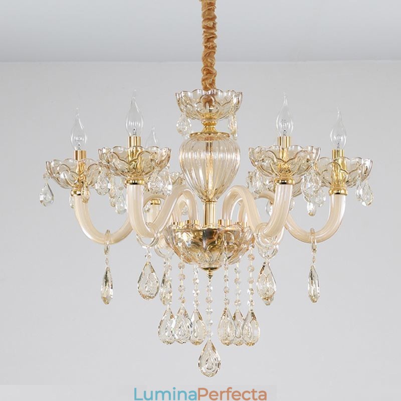 Lustra de cristal superba culoare europeana coniac Plafoniera Corp din sticla 8 lumini